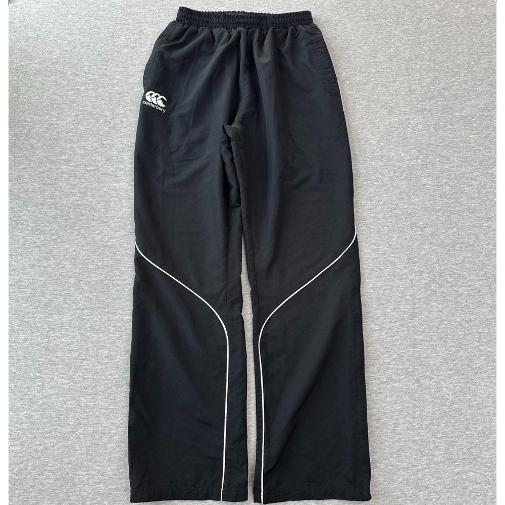 Canterbury of New Zealand M Track Pants Black White Piping Open Hem